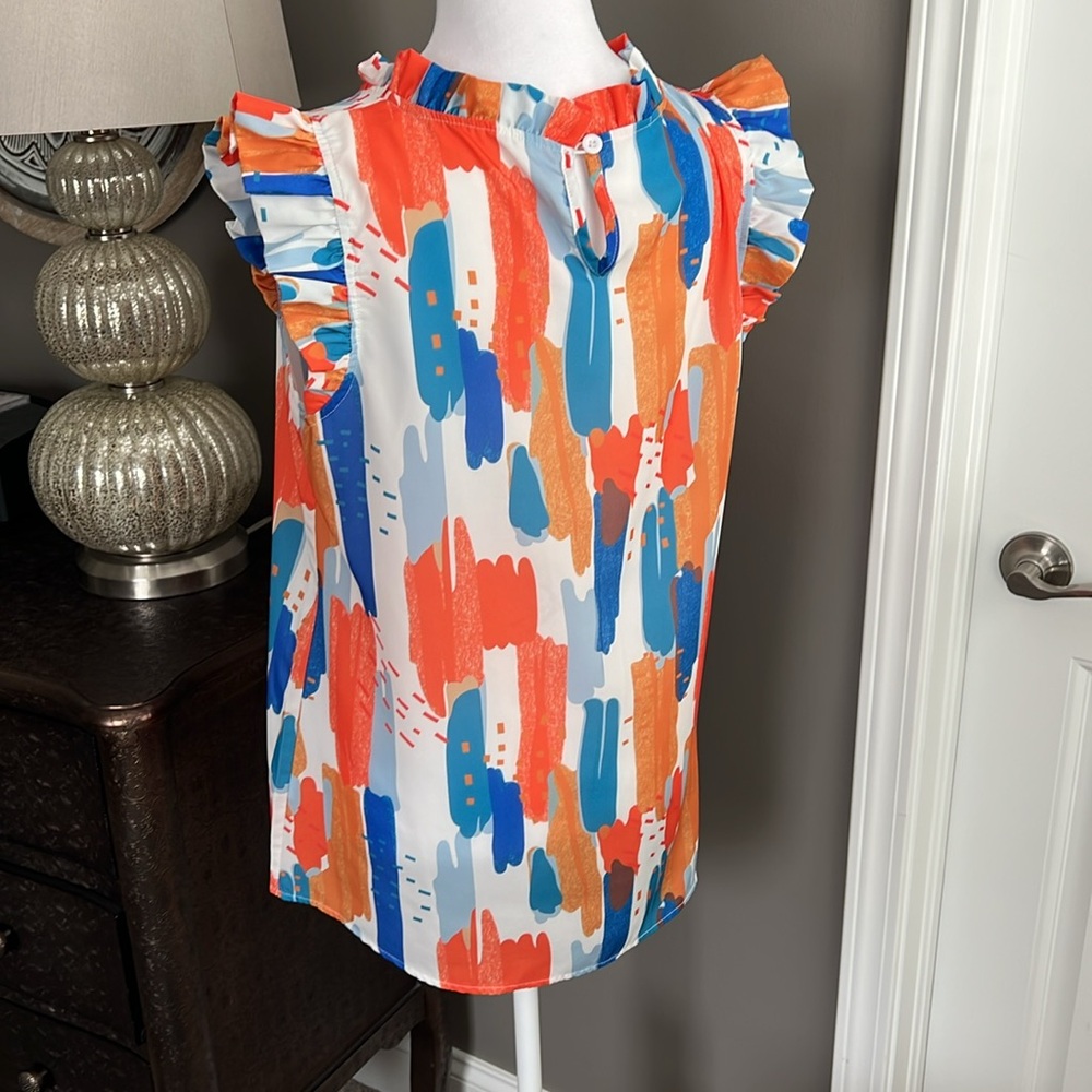 Colorful Ruffle Sleeve Blouse - Picture 3 of 4